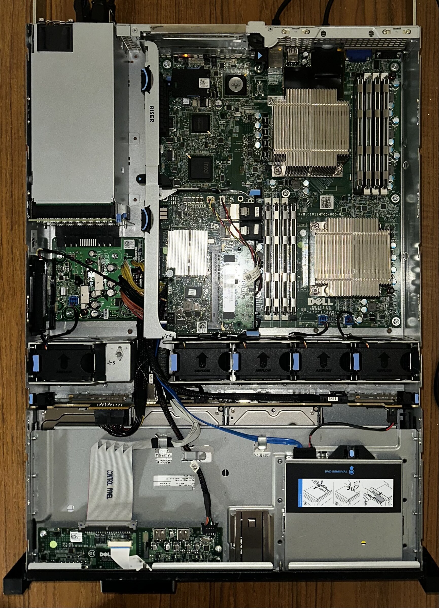 Interior of a Dell PowerEdge R510 2U server