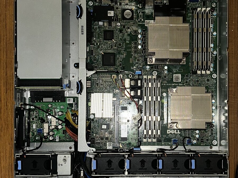Interior of a Dell PowerEdge R510 running the Proxmox homelab